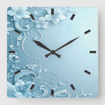 Blue Decorative Floral Wall Clock