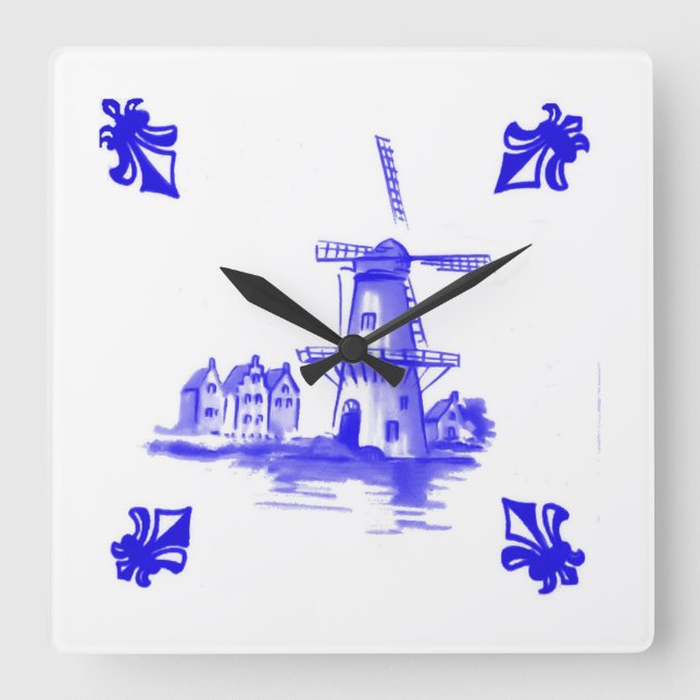 Reloj Cuadrado Blue Dutch Wind Mill (Anverso)