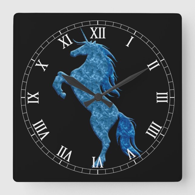 Reloj Cuadrado Blue Fire Unicorn Roman Numeral Clock (Anverso)