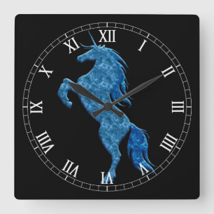 Reloj Cuadrado Blue Fire Unicorn Roman Numeral Clock