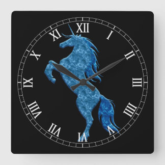 Reloj Cuadrado Blue Fire Unicorn Roman Numeral Clock