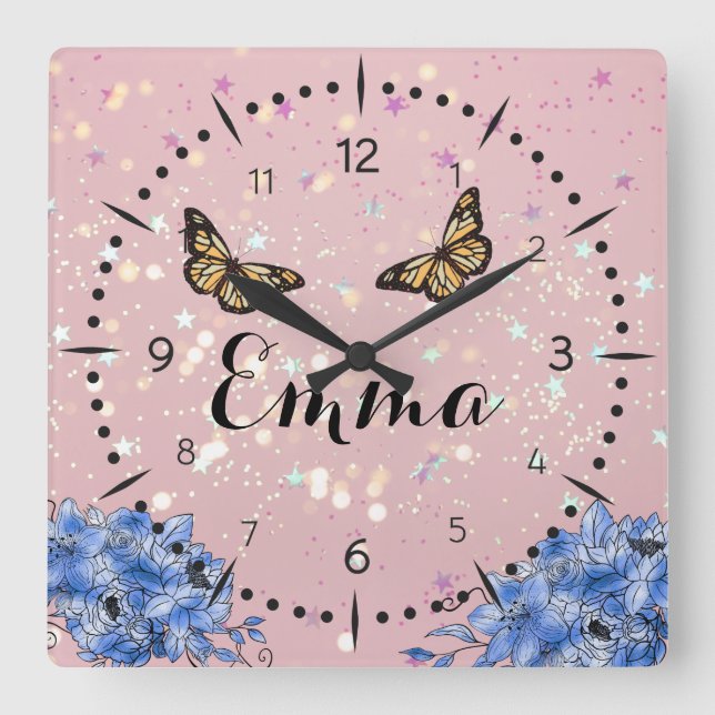 Reloj Cuadrado Blue Floral bouquet in the blooming garden (Anverso)