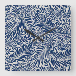 Reloj Cuadrado blue floral pattern with diverse leaves & blossoms