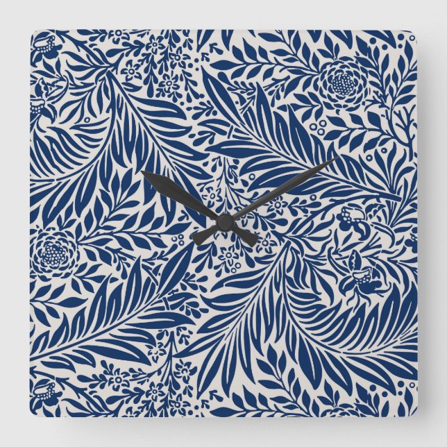 Reloj Cuadrado blue floral pattern with diverse leaves & blossoms (Anverso)