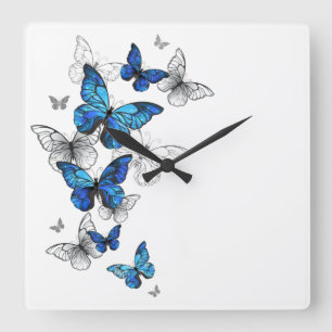 Reloj Cuadrado Blue Flying Butterflies Morpho