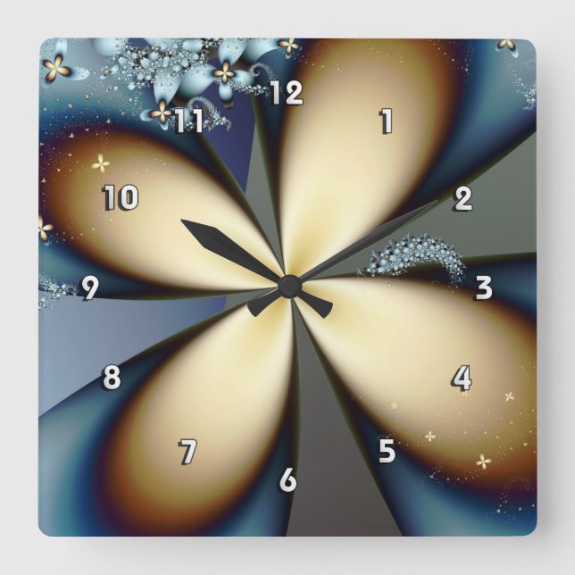 Reloj Cuadrado Blue Gold Cute Abstract Floral (Anverso)