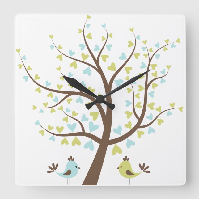 Reloj Cuadrado Blue/Green Love Tree Boy's Nursery (Anverso)