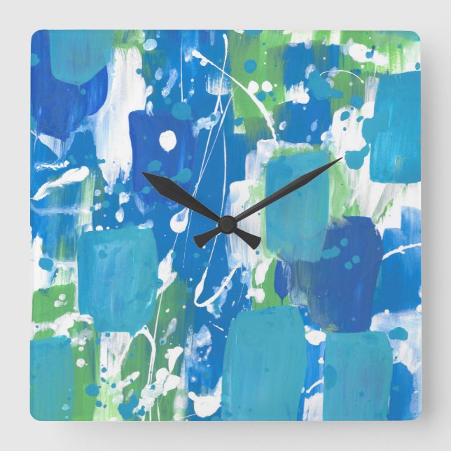 Reloj Cuadrado Blue Green White Abstract (Anverso)