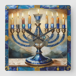 Reloj Cuadrado Blue Hanukkah Menorah