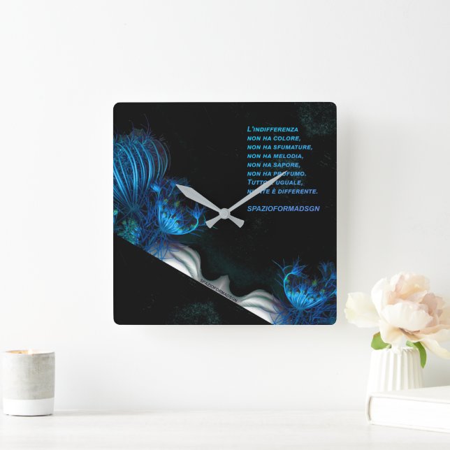 Reloj Cuadrado "Blue heart in black from venus" & Indifferenza (Hogar)