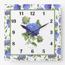 Blue Hydrangea Barbotánica Art Square Wall Clock