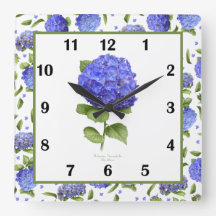 Blue Hydrangea Barbotánica Art Square Wall Clock