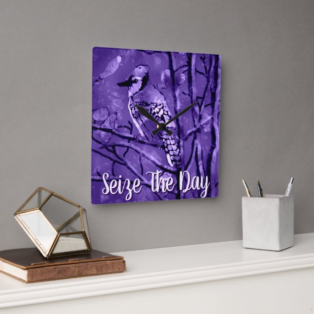 Reloj Cuadrado Blue Jay Bird Purple Abstract Art Personalized (Oficina)
