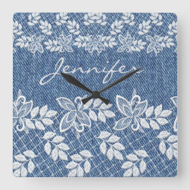 Reloj Cuadrado Blue Jean Denim Lace Wall Clock