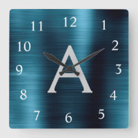 Blue Modern Elegant Metallic Monograma Nombre