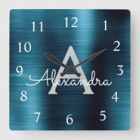 Blue Modern Elegant Metallic Monograma Nombre