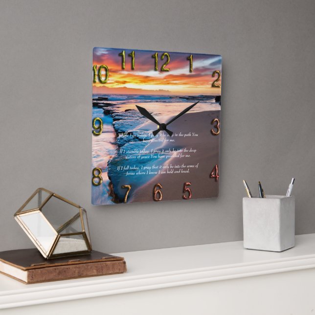 Reloj Cuadrado Blue Ocean Gold Christian Faith (Oficina)