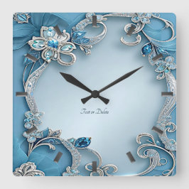 Reloj Cuadrado Blue Ornate Floral Wall Clock