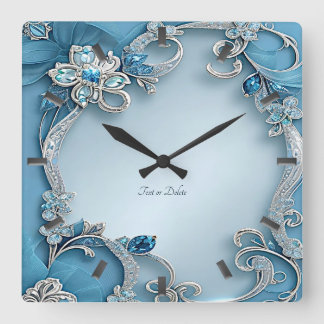 Reloj Cuadrado Blue Ornate Floral Wall Clock