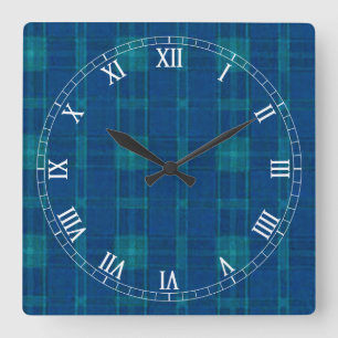 Reloj Cuadrado Blue Plaid Square Roman Numerals Clock