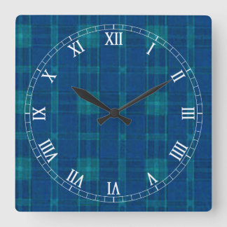 Reloj Cuadrado Blue Plaid Square Roman Numerals Clock