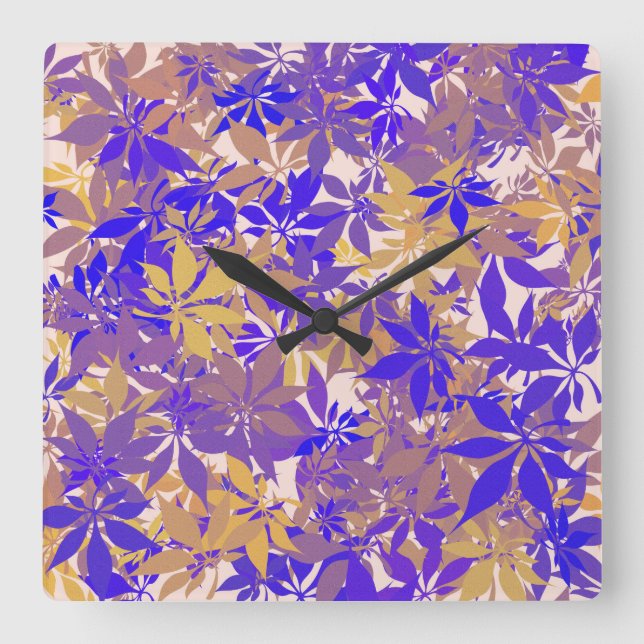 Reloj Cuadrado  Blue Purple and Bronze Chestnut Leaves (Anverso)