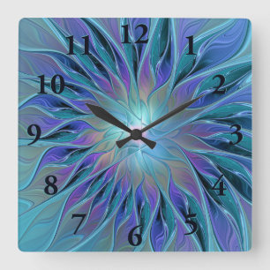 Reloj Cuadrado Blue Purple Flower Dream Resumen arte fractal