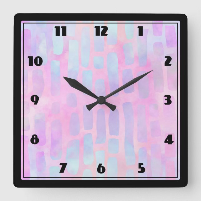 Reloj Cuadrado Blue Rectangle Shapes on Pink Background (Anverso)