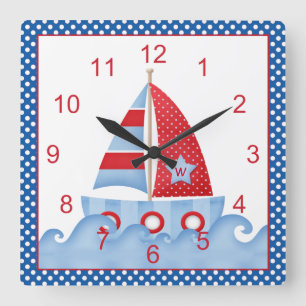 Reloj Cuadrado Blue Red White Sailboat