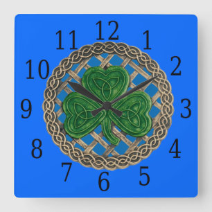 Reloj Cuadrado Blue Shamrock And Celtic Knots Square Clock