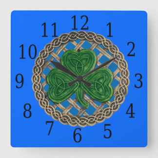 Reloj Cuadrado Blue Shamrock And Celtic Knots Square Clock