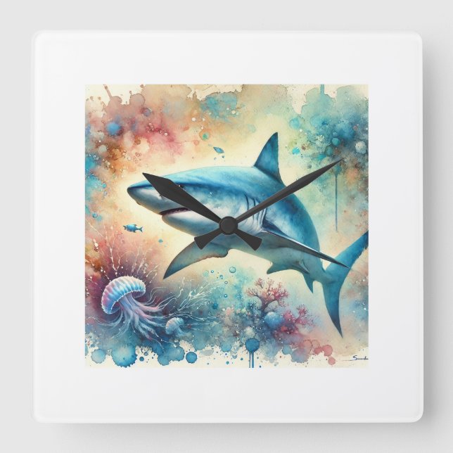 Reloj Cuadrado Blue Shark 110724AREF113 - Watercolor (Anverso)