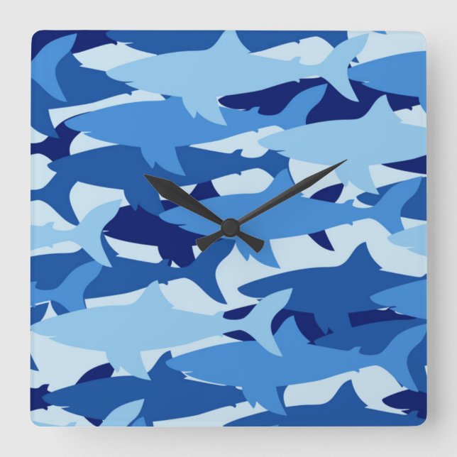 Reloj Cuadrado Blue Shark Pattern (Anverso)