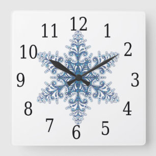 Reloj Cuadrado Blue Snowflake Square Clock