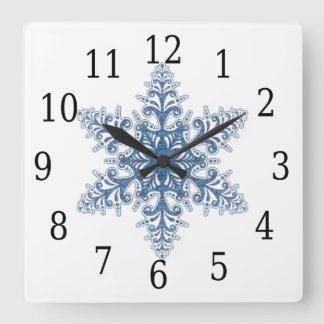 Reloj Cuadrado Blue Snowflake Square Clock
