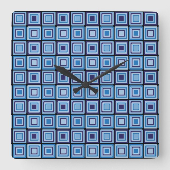 Reloj Cuadrado Blue Squares Mod Pattern Wall Clock (Anverso)