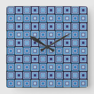 Reloj Cuadrado Blue Squares Mod Pattern Wall Clock