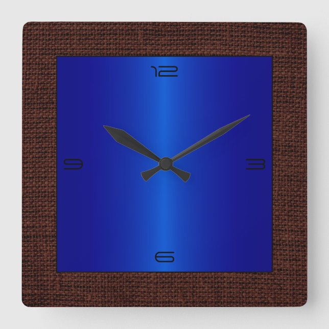 Reloj Cuadrado Blue Stainless Steel Modern Burlap Border (Anverso)