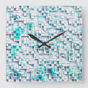 Reloj Cuadrado Blue tiles in textured rough style, mosaic square 