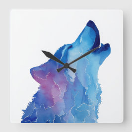 Reloj Cuadrado Blue watercolor wolf howling
