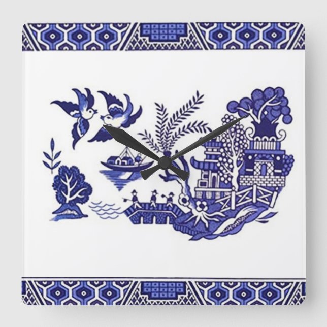 Reloj Cuadrado Blue & White China Blue Willow Design (Anverso)