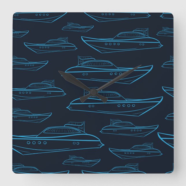 Reloj Cuadrado Blue Yacht Pattern (Anverso)