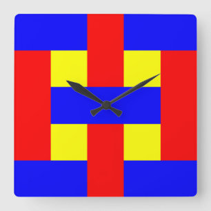 Reloj Cuadrado Blue, Yellow & Red Flannel Stripes