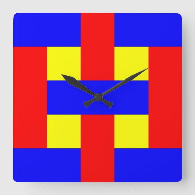 Reloj Cuadrado Blue, Yellow & Red Flannel Stripes (Anverso)