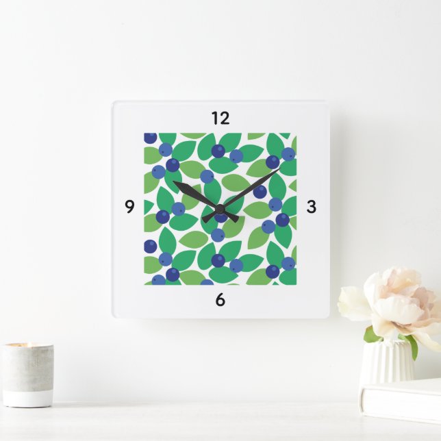 Reloj Cuadrado Blueberry Modern Elegant Pattern Green Purple. (Hogar)