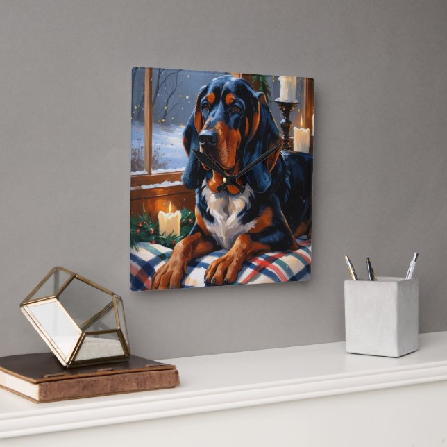 Reloj Cuadrado Bluetick Coonhound Con Luces de Navidad Fiesta (Oficina)