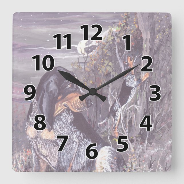 Reloj Cuadrado Bluetick Coonhound Puppy Dreamer Clock (Anverso)