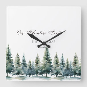 Reloj Cuadrado Boda alternativo Libro de invitados Pine Trees