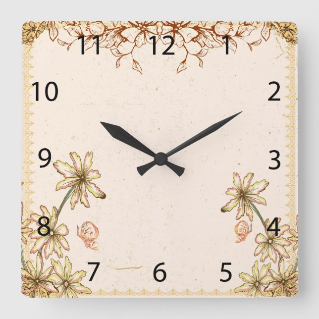 Reloj Cuadrado Boda de Flores Vintage (Anverso)