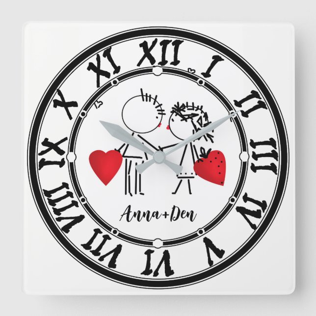 Reloj Cuadrado Boda, día Valenine, amor (Anverso)